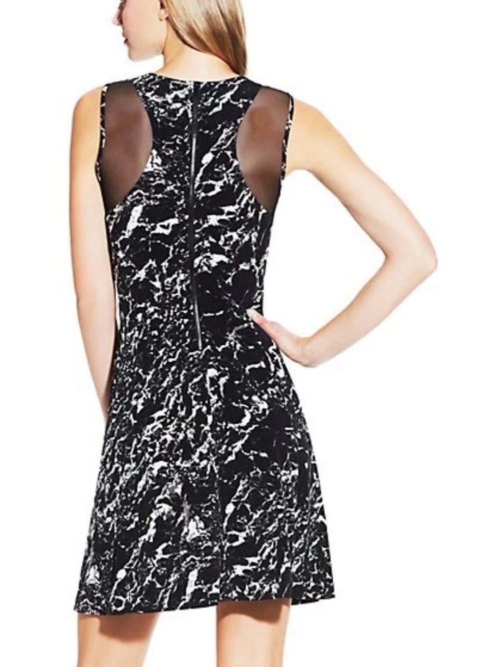 Vince Camuto Black & White Marble-Print Midi Dress